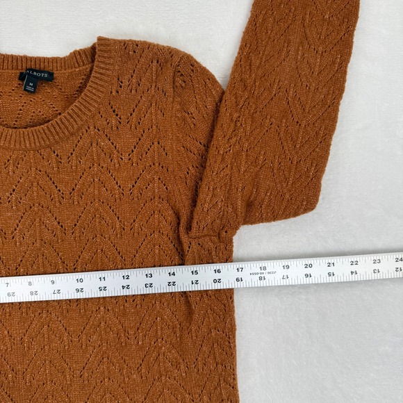 Talbots Womens Medium Rust Orange Pointelle Chevron Crewneck Sweater JO5161 - Picture 3 of 8
